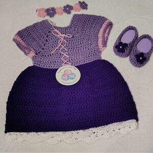Handmade Purple Crochet Baby Dress Set